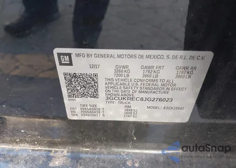 2018 Chevrolet Silverado 1500 2Lt z USA, uszkodzony, nr VIN 3GCUKREC8JG276023